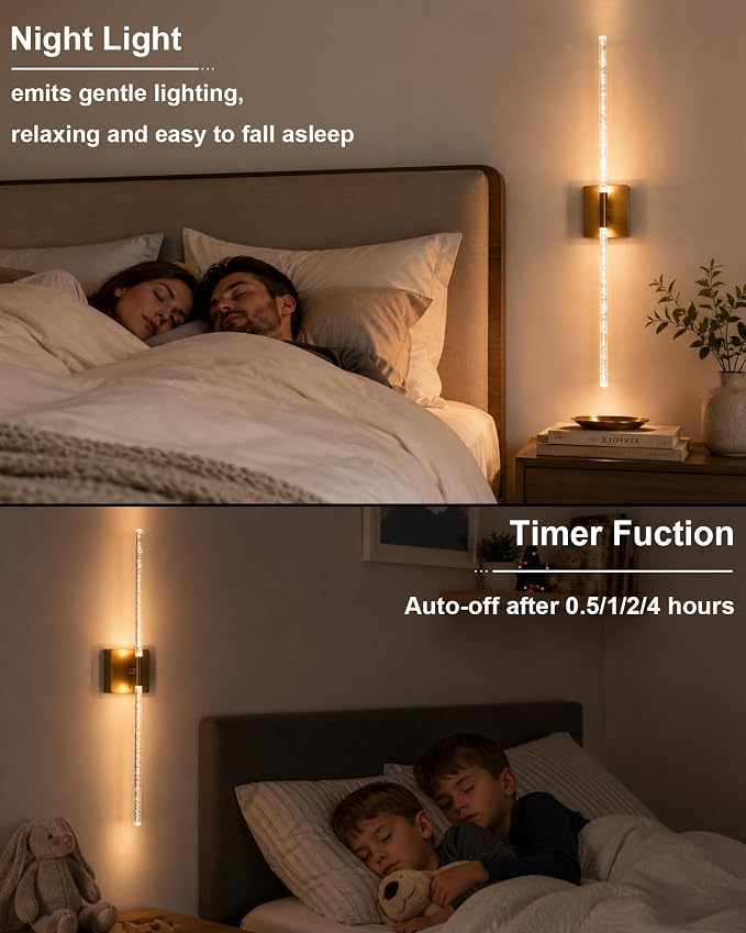 Crystal Wall Sconce Set of 2 Battery Operated: Gold 10000mAh Rechargeable Wireless Wall Lights, 360° Rotatable Magnetic Wall Lamp, 4CCT Dimmable LED Wall Lighting for Living Room Bedroom, 31.7in