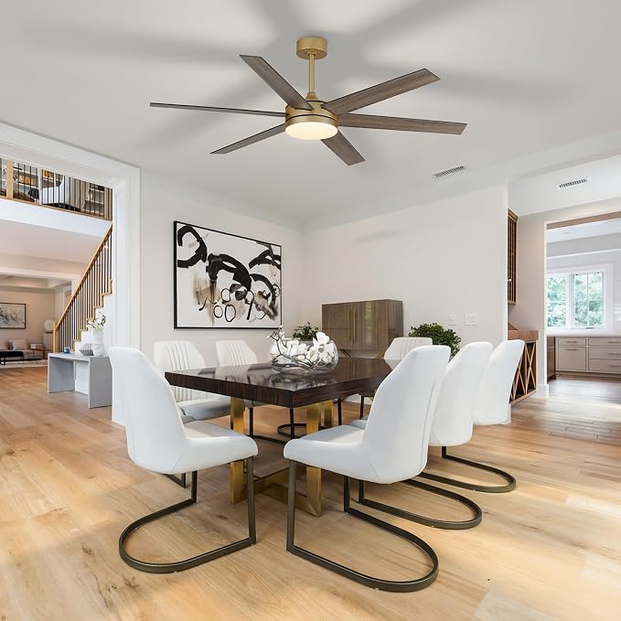 60 Inch Large Gold Ceiling fan with Lights and Remote/APP, Modern Black and Gold Ceiling Fan for bedroom Living Room Shop with 3CCT, 6-Speeds, Timer, 5 Blade Indoor Sleek Brass Fandelier