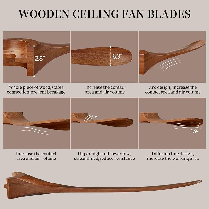 Obabala Ceiling Fan no Light,70 inch Outdoor Ceiling Fan Without Lights for Patios, 3 Blade Solid Wooden Large Propeller Ceiling Fans with Remote for Farmhouse Outside Kitchen Gazebo Indoor