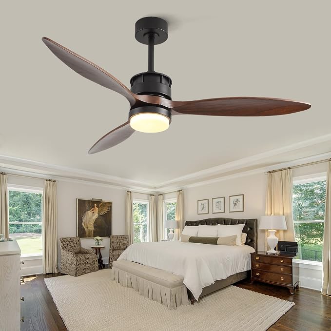 Ceiling Fans with Lights, 52 Inch Indoor Outdoor Ceiling Fan, Wood Ceiling Fan with Remote Control, Noiseless Reversible DC Motor Fan Light for Farmhouse/Living Room/Bedroom/Study
