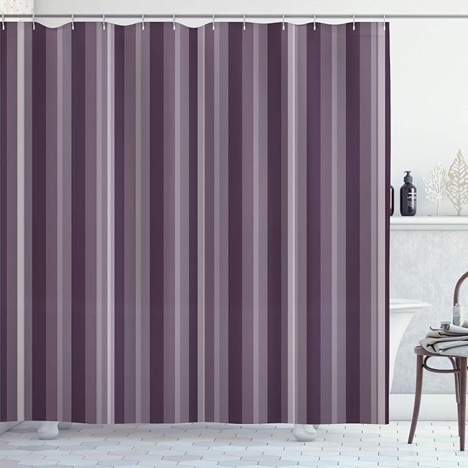 Ambesonne Stripes Shower Curtain, Abstract Ocean Inspired Palette Lines Geometrical Image Illustration, Cloth Fabric Bathroom Decor Set with Hooks, 70" Long, Pale Eggplant