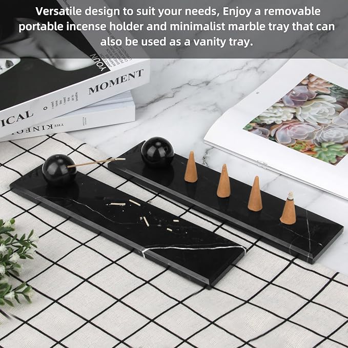 Marble Incense Holder Tray Incense Burner Modern Minimalist Home Deco and Desk Incense Holder for Sticks (White Black)