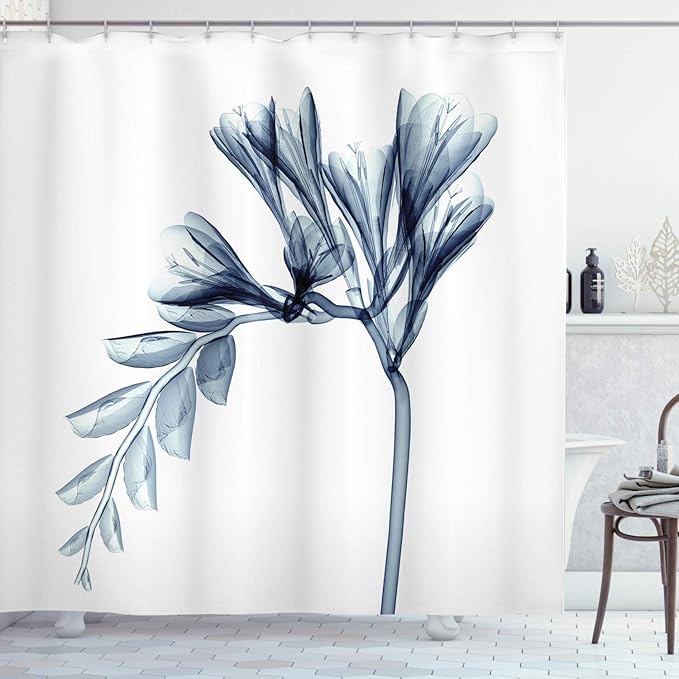 Ambesonne Flower Shower Curtain, X-ray Illustration of a Flower Blossom Unique Minimalistic Art, Cloth Fabric Bathroom Decor Set with Hooks, 69" W x 75" L, Teal Cream