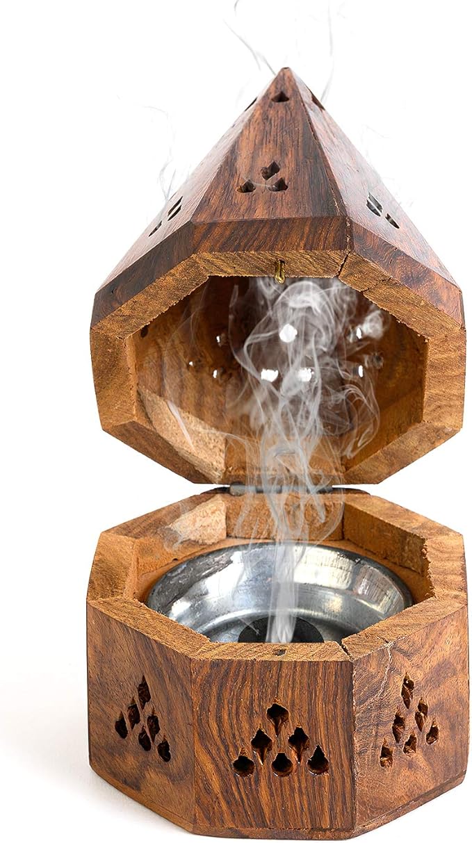 Incense Garden Wooden Incense Holder Burner - Temple Wooden Charcoal/Cone Burner - 5 Inch