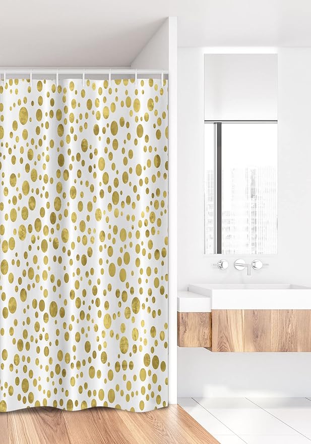 Ambesonne Polka Dots Stall Shower Curtain, Illustration of Round Speckled Forms Irregular Layout Vintage Style, Fabric Bathroom Decor Set with Hooks, 36" W x 72" L, White Yellow