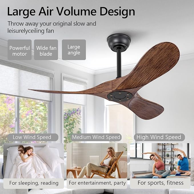 KBZZ 42 Inch Ceiling Fan without Light,6 Speeds,Reversible Silent DC Motor,Modern Ceiling Fan no Light with Remote for Indoor Outdoor Farmhouse Office Bedroom(Not Solid Wood)