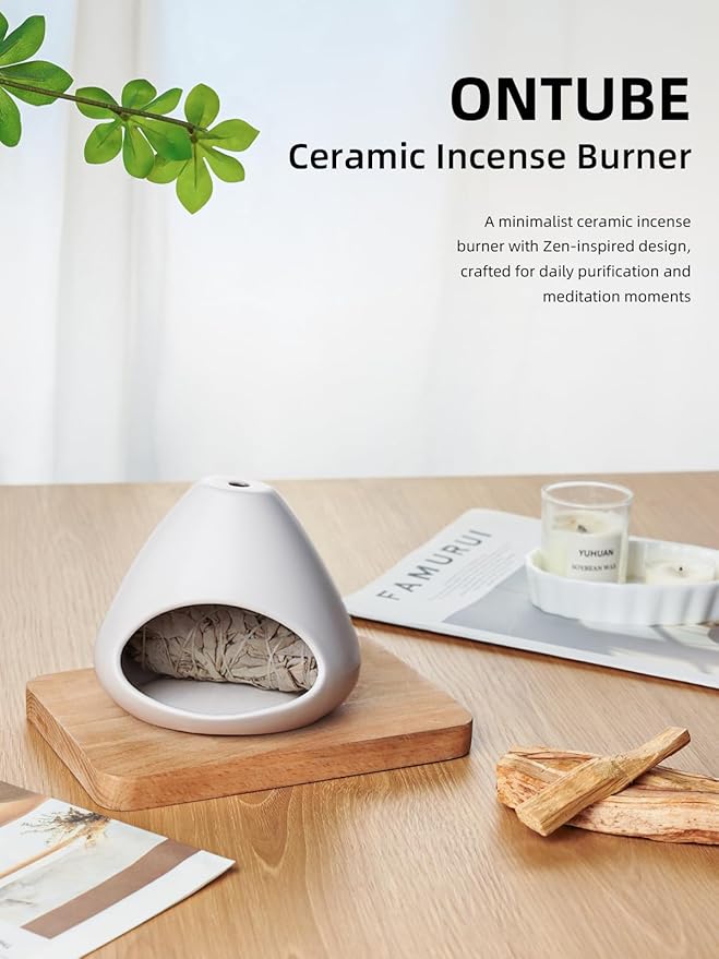 Palo Santo Holder, Modern Incense Burner, Ceramic Smudge Bowl for Yoga, Meditation and Energy Cleansing, Meditation Zen Decor for Home Office (White)