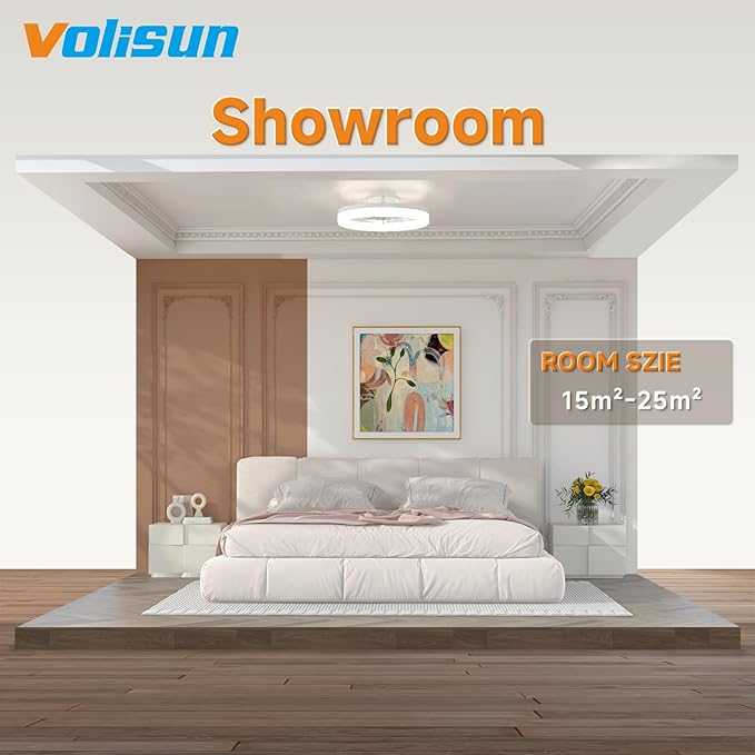 VOLISUN Low Profile Ceiling Fans with Lights and Remote, 19.7in Fandelier Ceiling Fan with Light, 3000K-6500K Dimmable Bladeless LED Fan Light, White Flush Mount Ceiling Fans with Lights for Bedroom