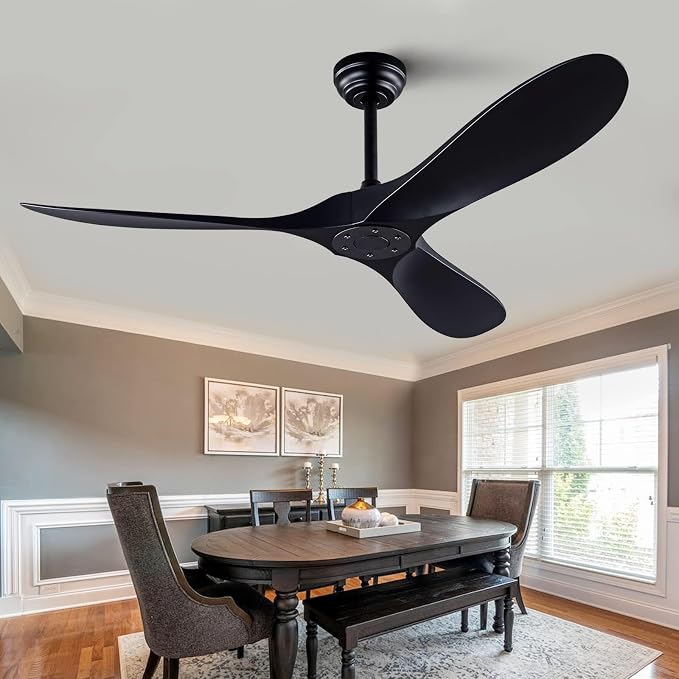 QUTWOB 52-inch Ceiling Fan (with Remote Control), 3-Blade Ceiling Fan, Suitable for Patios and Offices, Ideal for Indoor and Outdoor Use (Black)