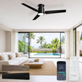 CJOY Ceiling Fan with Lights, 48 Inch Low Profile Ceiling Fans with Light and Remote, Reversible DC, Flush Mount, 3CCT，Dimmable, Modern Indoor/Outdoor Design for Bedroom, Living Room, Patio, Kitchen
