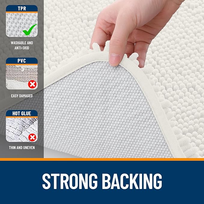OLANLY Large Bathroom Rugs 47x32, Extra Soft Absorbent Chenille Bath Rugs, Rubber Backing Quick Dry, Machine Washable Bath Mats for Bathroom Floor, Tub and Shower, Home Decor Accessories, Ivory