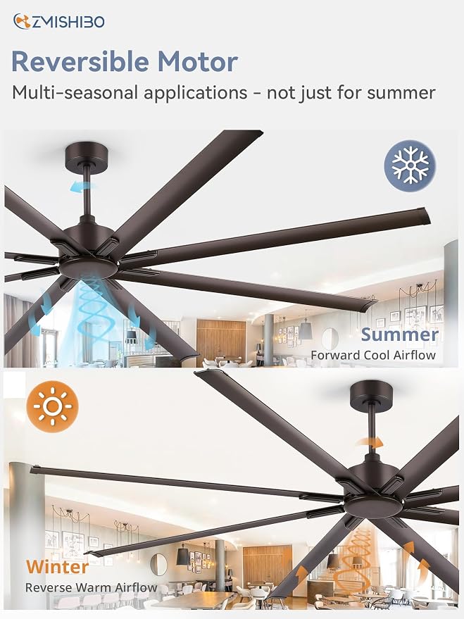 ZMISHIBO 96 Inch Ceiling Fans No Light, Large Industrial Ceiling Fan with 8 Aluminium Blades, Quiet DC Motor, 6 Speeds, Modern Ceiling Fan without Light for Garage/shop/living room,Oil-bronze