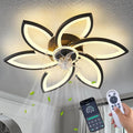 30inch Black Flower Modern CeilingFans with Lights, Low Profile Ceiling Fan with Remote for bedroom, Flush Mount Ceiling Fan with LED Dimmable Light,6-Speeds, Timing Ceiling Fan Light