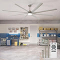 Outdoor Ceiling Fan with Remote: 100 Inch Large Fan - Industrial Ceiling Fan with Light for Patio Shop Garage Brushed Nickel Silver