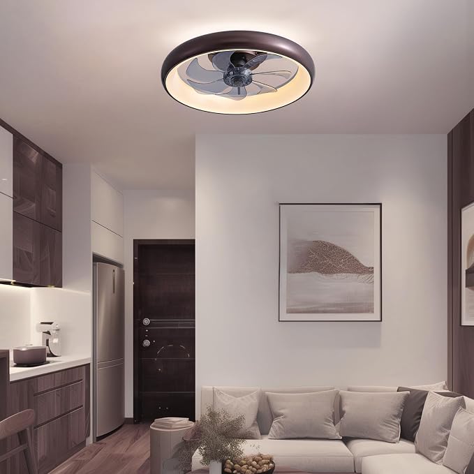 LUDOMIDE Ceiling Fan with Lights and Remote, 20'' Low Profile Flush Mount, 6 Wind Speeds, Modern Dimmable LED, Smart for Bedroom, Kids Room