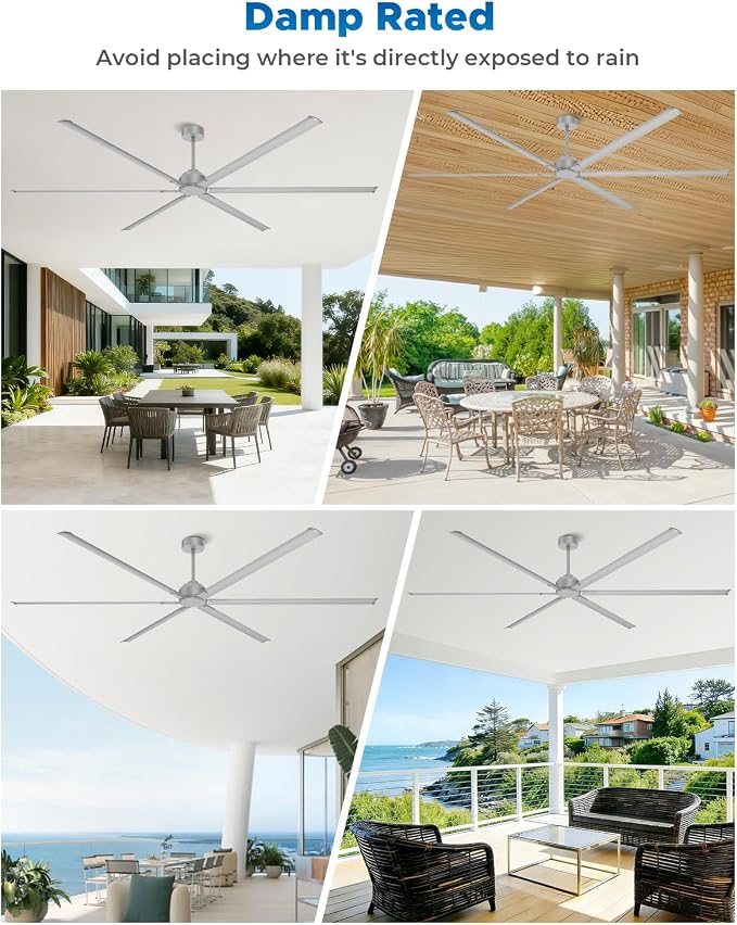 [HVLS] 120 Inch Industrial Ceiling Fan, Big Assed Fan, Extra Large Commercial Ceiling Fan with 8 Aluminum Blades, Remote Control, Powerful Reversible DC Motor for Warehouse, Shop, Garage