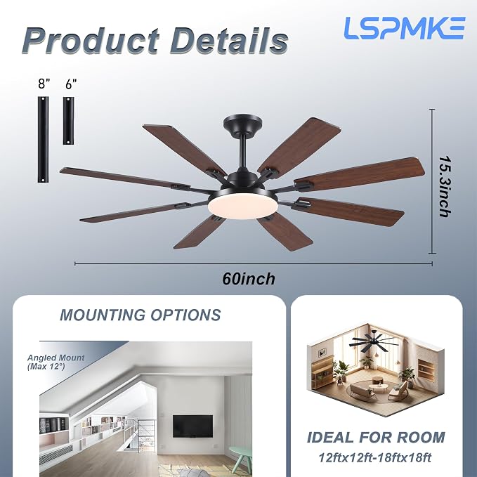 Ceiling Fan With Light & Remote Indoor/Outdoor Use 60 Inch Brown | Reversible DC Motor,3CCT, Dimmable, Timer, Noiseless,Ceiling Fan for Bedroom Living Room