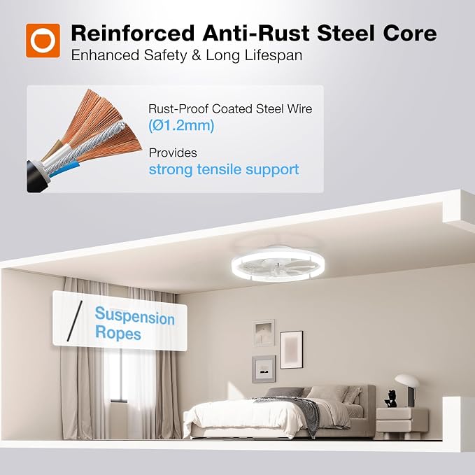 addlon Ceiling Fans with Lights and Remote, 20'' Low Profile Ceiling Fans, 3000-6000K Dimmable Modern Flush Mount LED Fan Light, Fandelier Ceiling Fan for Bedroom, Kitchen, Living Room