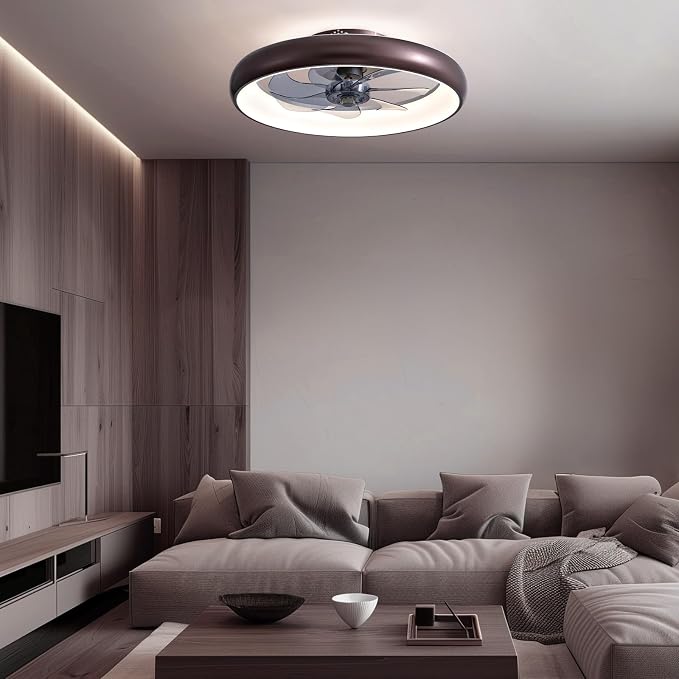 LUDOMIDE Ceiling Fan with Lights and Remote, 20'' Low Profile Flush Mount, 6 Wind Speeds, Modern Dimmable LED, Smart for Bedroom, Kids Room