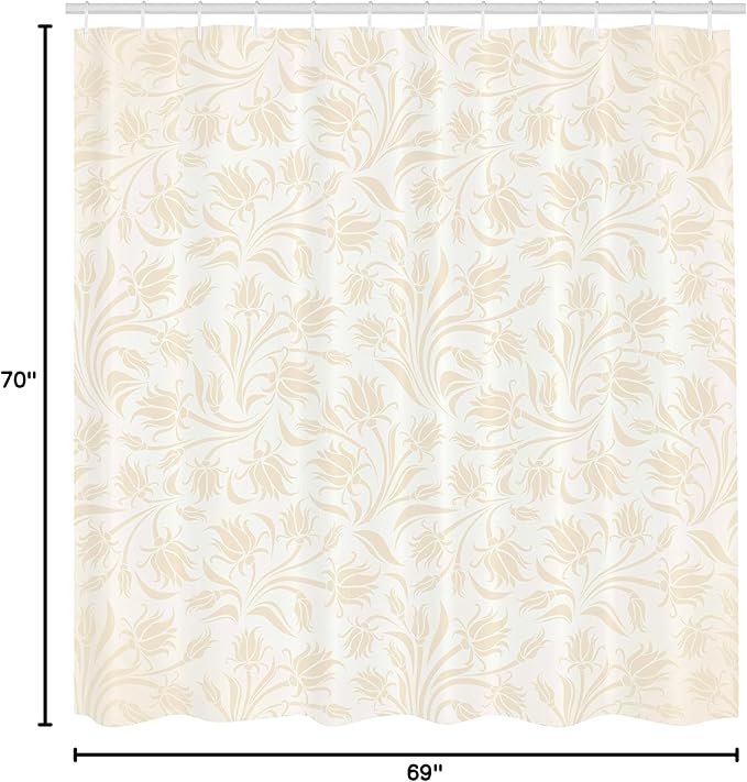 Ambesonne Ivory Shower Curtain, Baroque Style Curved Leaves and Floral Blooms Nature Beauty Continuous Design, Cloth Fabric Bathroom Decor Set with Hooks, 69" W x 70" L, Cream
