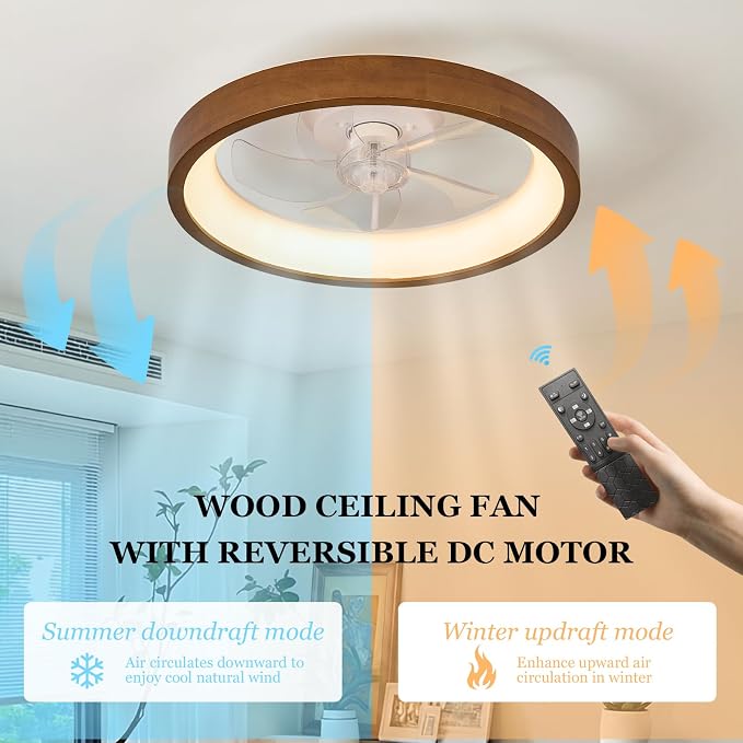 Ceiling Fans with Lights Low Profile Ceiling Fanwith Light and Remote/APP Control Dimmable LED Timing Wooden Walnut02