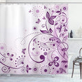 Ambesonne Mauve Shower Curtain, Curved Flower Leaf Ornate Blooming Branches Romantic Love Print, Cloth Fabric Bathroom Decor Set with Hooks, 69" W x 84" L, Violet Lilac