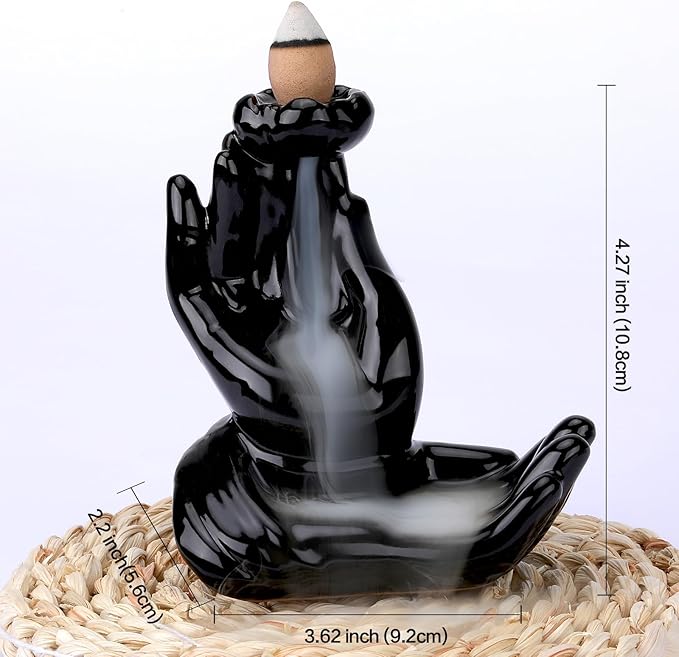 Buddha Hand Backflow Incense Burner Smoke Waterfall Incense Burner Ceramic Buddha Incense Holder Incense Cone Burner for Yoga Meditation and Home Decor