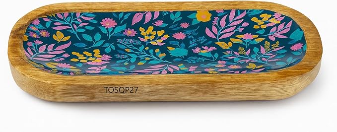 TOSQP27 Incense Burner Holder Ash Catcher for Sticks, Home Incent Burner Wooden Handmade Modern Gift Wood Decor – Floral Resin Art Tray | for Aromatherapy, Meditation, Yoga & Home Fragrance Decorative