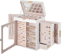 HOOBRO Jewelry Box with Mirror, Travel Jewelry Organizer with Glass Window, Jewelry Storage Case, Vertical Storage, Gift for Loved Ones, for Earrings, Rings, Necklaces, Bracelets, White WT03JB04G2