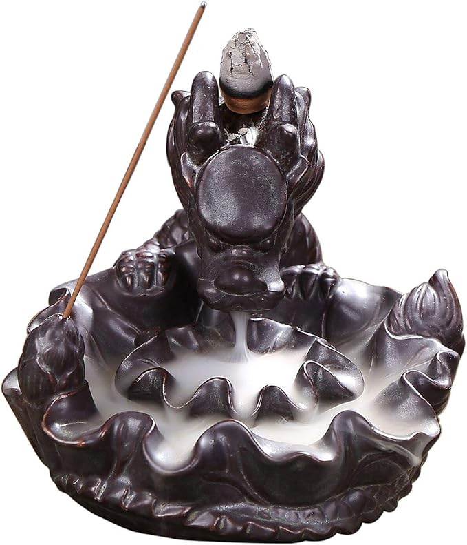 OTOFY Handmade Ceramic Incense Holder, Backflow Incense Burner Figurine Incense Cone Holders Home Decor Gift Decorations Statue Ornaments (Auspicious Dragon)