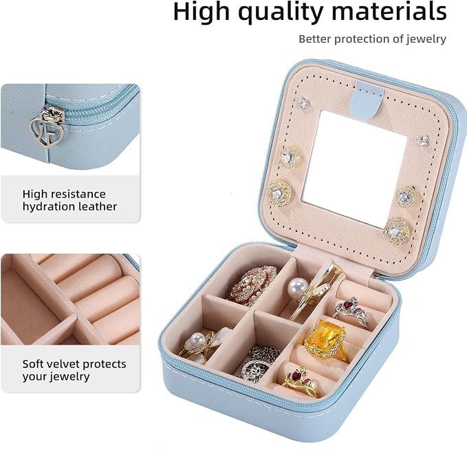 KElofoN Travel jewelry case Travel jewelry box Travel Jewelry Organizer Small Jewelry Organizer Box Gift for Girls Women with Mirror(Sky blue)