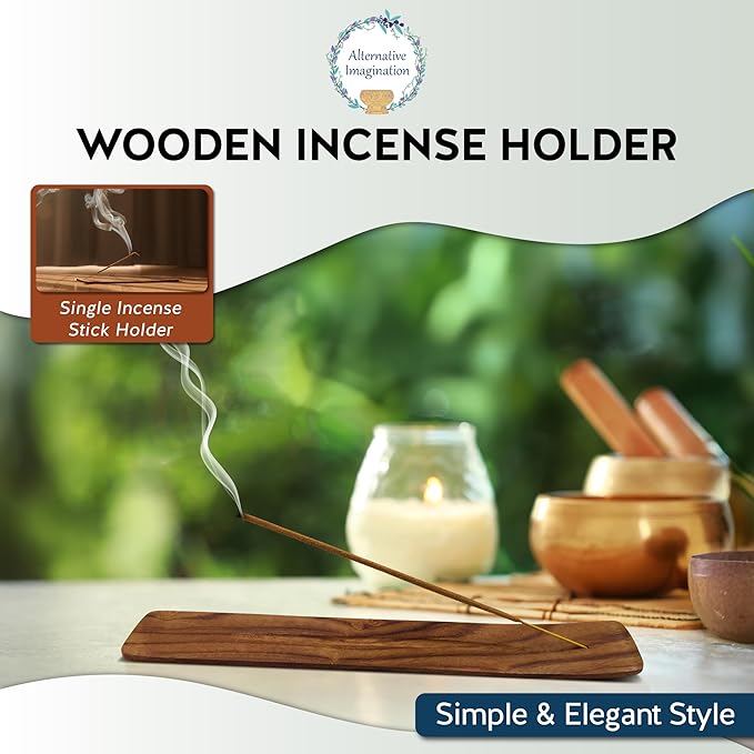 Alternative Imagination Wooden Incense Holder Tray - 10-Inch Ash Catcher for Single Incense Sticks, Meditation Accessories, Spiritual Decor, Home Fragrance, Mindfulness, Altar Display, Room Accent