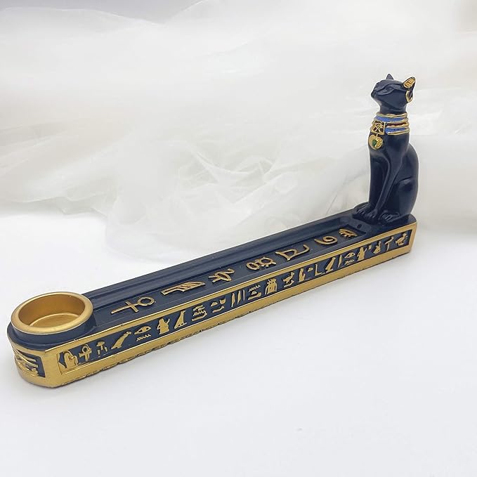 Ancient Egypt Egyptian Bastet Cat Goddess Statue Collectible Figurine Bastet Golden Incense Sticks Burner/Holder