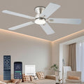 KNUN Ceiling Fan with Light,52 Inch Low Profile Ceiling Fans with Remote Control and App,3 Color Dimmable LED, 6 Speeds DC Reversible,Noiseless, Flush Mount Ceiling Fan for Bedroom, Patio