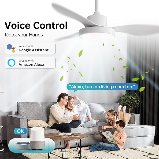Sofucor 47 Inch Smart Ceiling Fan Modern Ceiling Fans with Lights and Remote Works with Alexa/Google/APP FLush Mount Ceiling Fans with 6 Speeds Reversible DC Motor & Timer for Patio Bedroom Outdoor