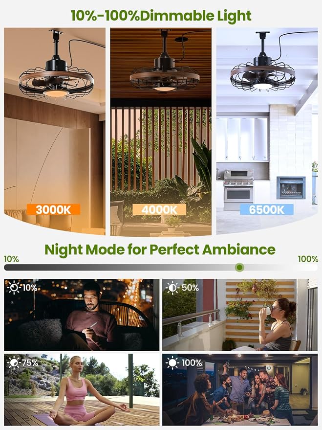 18 Inch Outdoor Ceiling Fans with Light for Patios,Ceiling Fan Smart APP & Remote Control, 6 Speeds, 3 Color Temperatures, Gazebo Lights Outdoor Ceiling Fans for Patio Waterproof,Porch