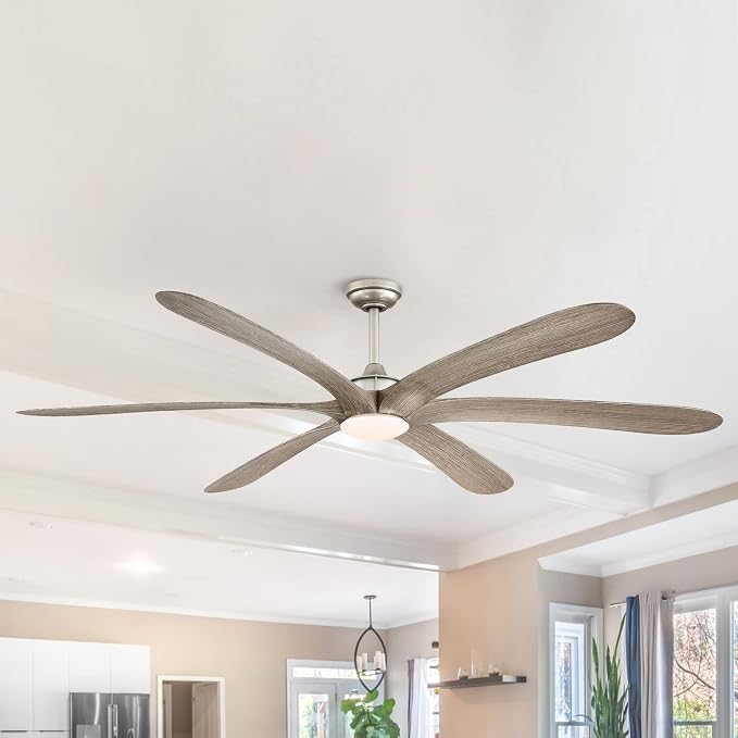 72 Inch Large Ceiling Fans with Lights and Remote - Unique Modern Nickel Outdoor Ceiling Fan with LED Light for Living Room, Bedroom, Patios Covered, Reverse, Timer, Dimmable, 6 Blades
