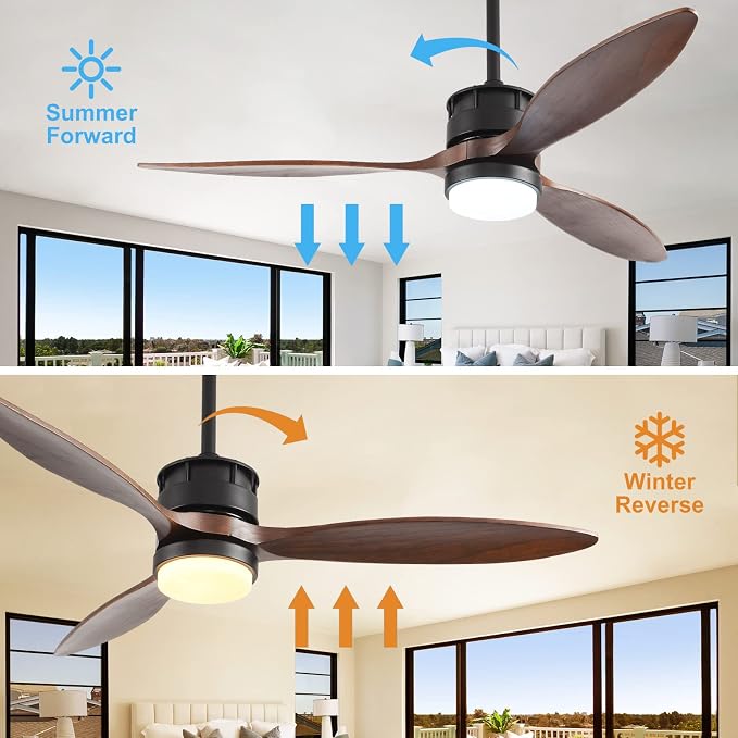 Ceiling Fans with Lights, 52 Inch Indoor Outdoor Ceiling Fan, Wood Ceiling Fan with Remote Control, Noiseless Reversible DC Motor Fan Light for Farmhouse/Living Room/Bedroom/Study