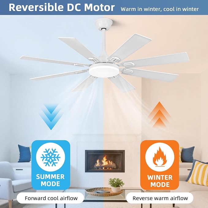 52 Inch Ceiling Fans with Lights and Remote/APP Control, Modern Ceiling Fan with 8 Dual Finish Blades,Quiet Reversible Motor, White Ceiling Fan with RGB Lights for Bedroom,Living Room,Patios
