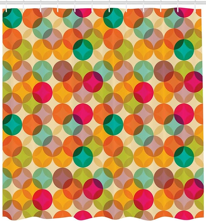 Ambesonne Vintage Shower Curtain, Retro Abstract Ornament of Mosaic Style Circle Fashionable Cheerful Round Nostalgia Art Print, Cloth Fabric Bathroom Decor Set with Hooks, 69" W x 84" L, Apple Green