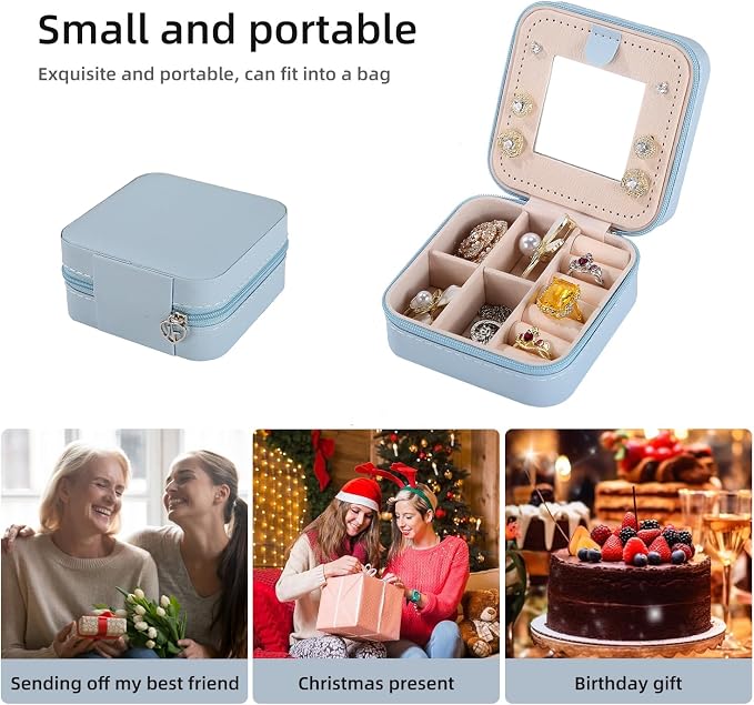 KElofoN Travel jewelry case Travel jewelry box Travel Jewelry Organizer Small Jewelry Organizer Box Gift for Girls Women with Mirror(Sky blue)