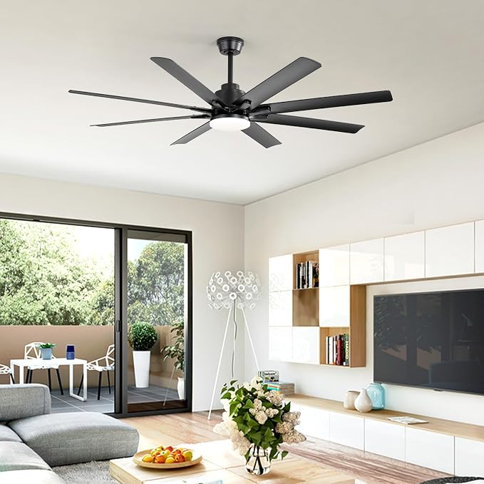 Sofucor 52 Inch Ceiling Fans with Lights, Modern Black Ceiling Fan with Lights and Remote, Reversible Quiet DC Motor, 3 CCT, ABS 8 Blades Indoor/Outdoor Fan Light for Bedroom Living Room Patio