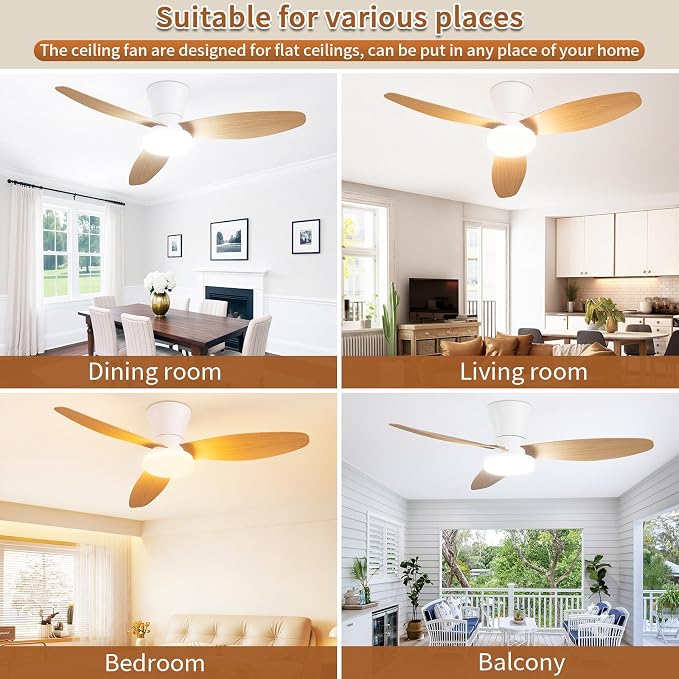 40 inch Ceiling Fan with Lights, Flush Mount with Remote Control | 3 Blades, 6 Speeds, Reversible Quiet DC Motor, Dimmable, 3000-6000K Adjustable, Timer, for Bedroom Dining Room Home Office