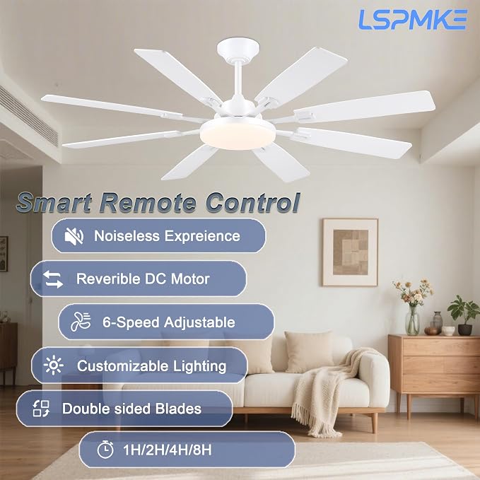 Ceiling Fan With Light & Remote Indoor/Outdoor Use 60 Inch White | Reversible DC Motor,3CCT, Dimmable, Timer, Noiseless,Ceiling Fan for Bedroom Living Room