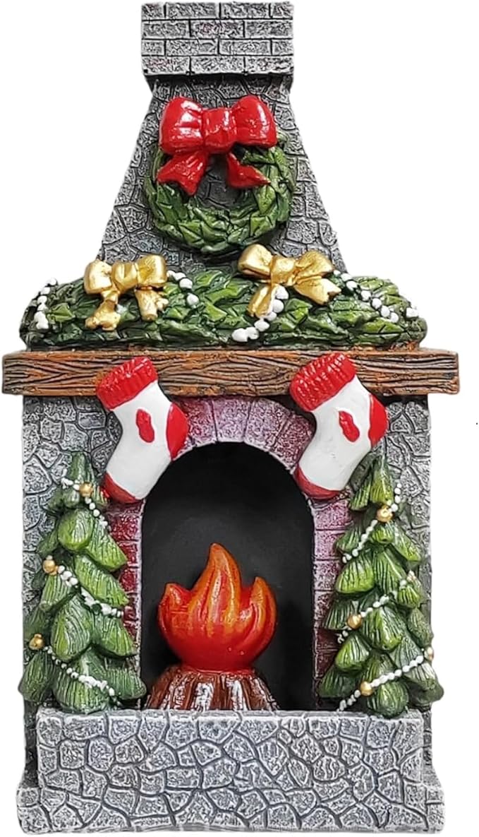 Hosley Resin Backflow Incense Holder and Burner - 7 Inch Christmas Fireplace Smoke Fountain Statue for Home Decor with 20 Apple Cinnamon Cones, Ideal for Meditation, and Relaxation