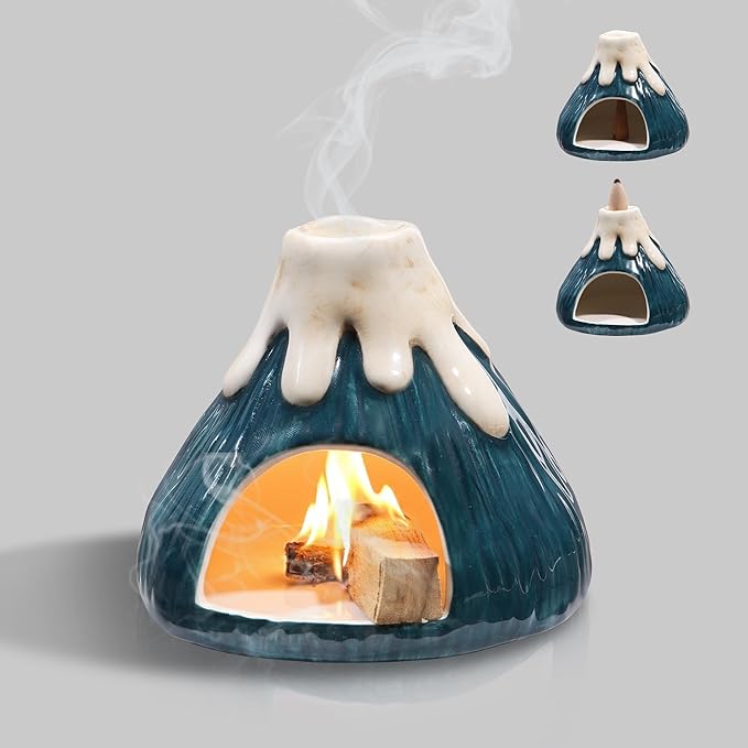 Potiera Small Volcano Incense Holder, Handmade Ceramic Palo Santo Holder for Meditation Spa Yoga Decor, Backflow and Cone Incense Burner for Home and Office Decor, Spiritual Gifts for Women Men