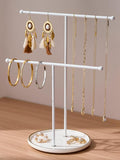 Jewelry Stand with Ceramic Tray, Necklace Holder, White Bar White Base | Ceramic Base, Gift for Women & Girls, Hanging Necklace Organizer Tree, Earrings, Bracelets, Rings, small