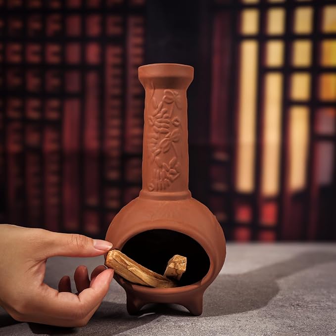 MOUGIGI Handmade Terracotta Palo Santo Holder & Mini Chiminea Incense Dish-Elegant Cone Burner for Palo Santo Sticks & Sage-Ideal for Energy Cleansing, Yoga, Meditation,Zen,Altar Decor & Aromatherapy