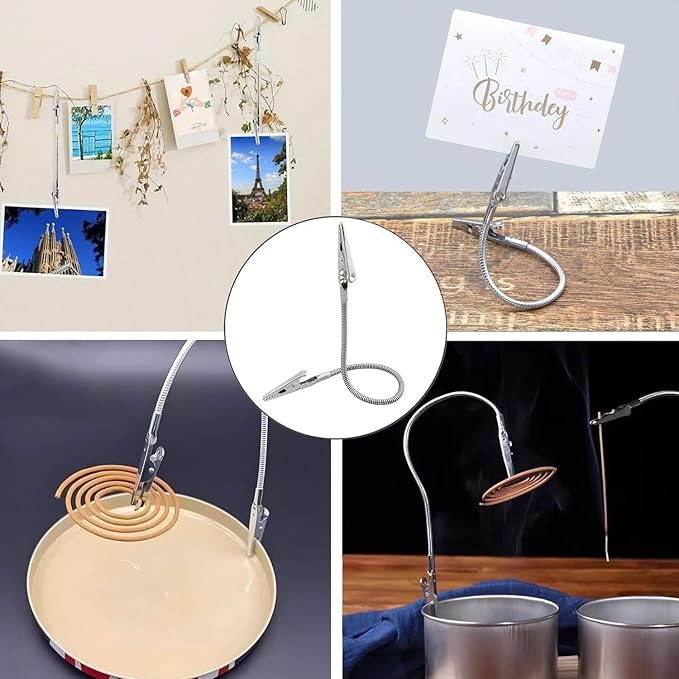 Portable Mosquito Coil Holder Clip Flexible Height Adjustable Metal Incense Stick Stand Holder, Christmas Cards Display Stand Clip for Indoor Outdoor Use Pool Side Patio Deck Camping (10, 11 inch)