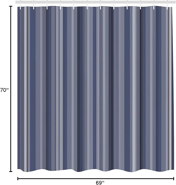 Ambesonne Stripes Shower Curtain, Abstract Ocean Inspired Palette Lines Geometrical Image Illustration, Cloth Fabric Bathroom Decor Set with Hooks, 70" Long, Dark Indigo